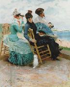 Hugo Birger Damer och kavaljer vid stranden oil painting